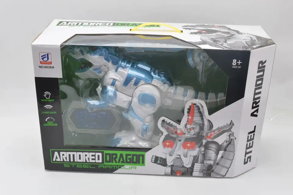 (new) Dinosaur Transforming Robot (main body white, gradually silver gray/blue) Window Box wholesale from Qili Toys
