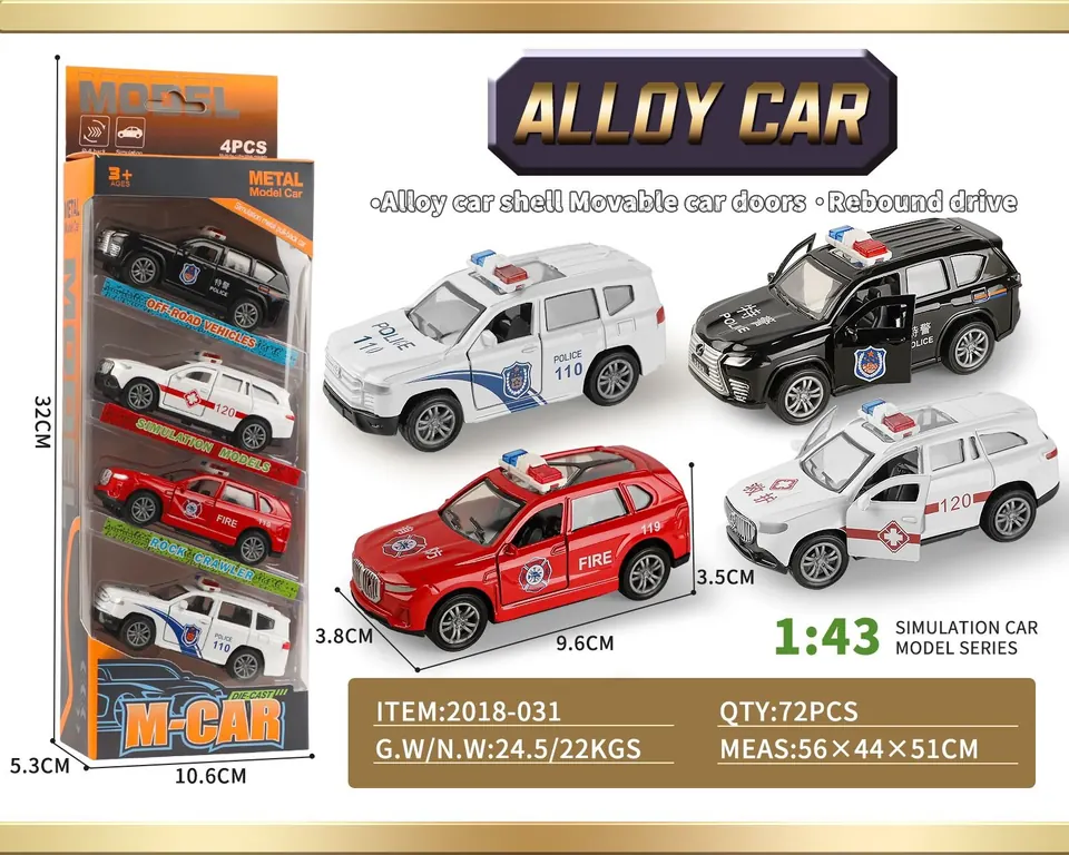 1:43 Police Car Fire Ambulance Window Box wholesale from Qili Toys
