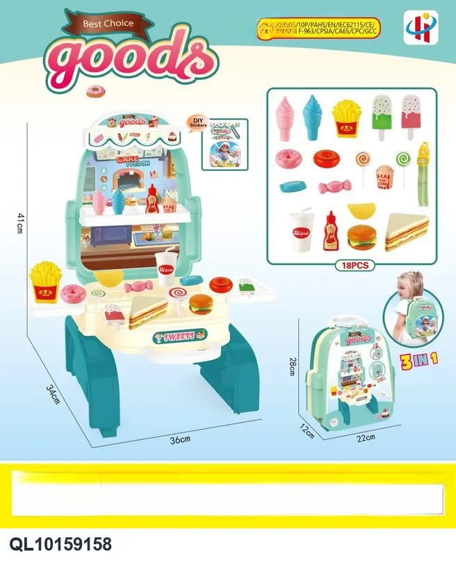 3-In-1 Snack Set With Backpack, Realistic Tableware, And Play Food Set. CPC Approved. Shrink Film + Protective Sleeve wholesale from Qili Toys