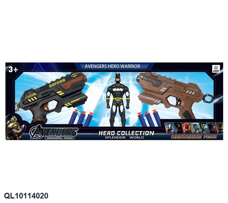 Bat Hero + Dual Soft Bullet Guns (6 rounds) (with lighted head and movable hands and feet) Color Box wholesale from Qili Toys