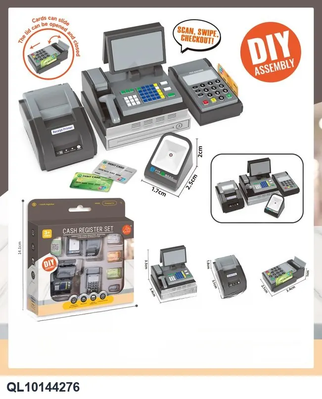 DIY Cash Register 4-Piece Playset Window Box wholesale from Qili Toys