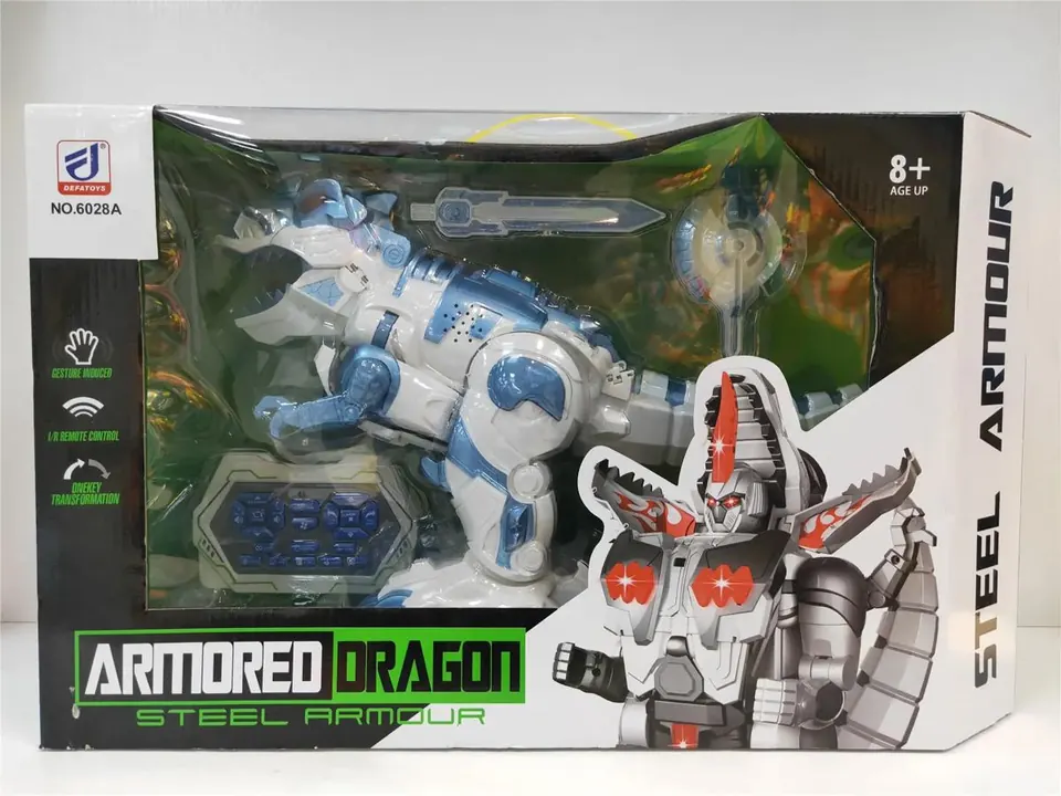 Dinosaur Transforming Robot (main body white, gradually silver gray/blue) Window Box wholesale from Qili Toys