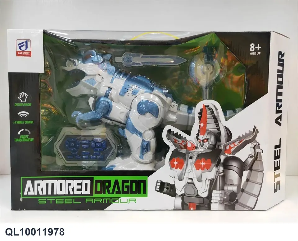 Dinosaur Transforming Robot (main body white, gradually silver gray/blue) Window Box wholesale from Qili Toys
