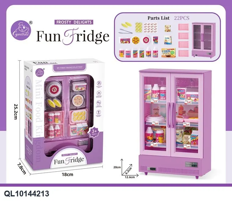 Double-Door Pink Play Freezer, Light & Sound (21 pcs) Window Box wholesale from Qili Toys
