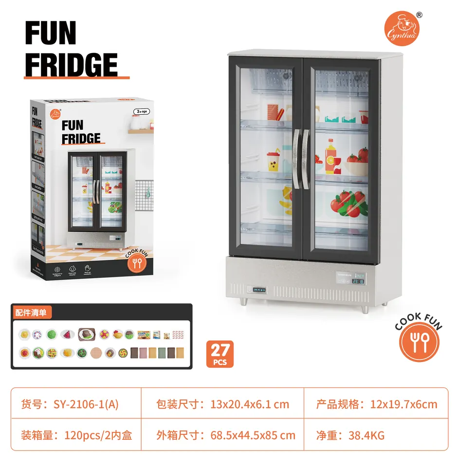 Double-Door Play Freezer, Silver Gray, With Food Accessories, Light & Sound (27 pcs) Sealed Box wholesale from Qili Toys
