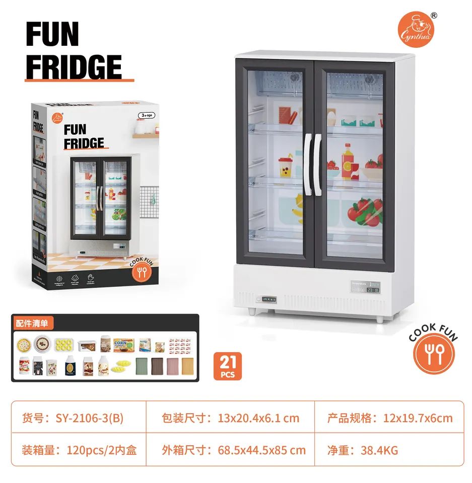 Double-Door Play Freezer, Solid White, With Bread Accessories, Light & Sound (21 pcs) Sealed Box wholesale from Qili Toys
