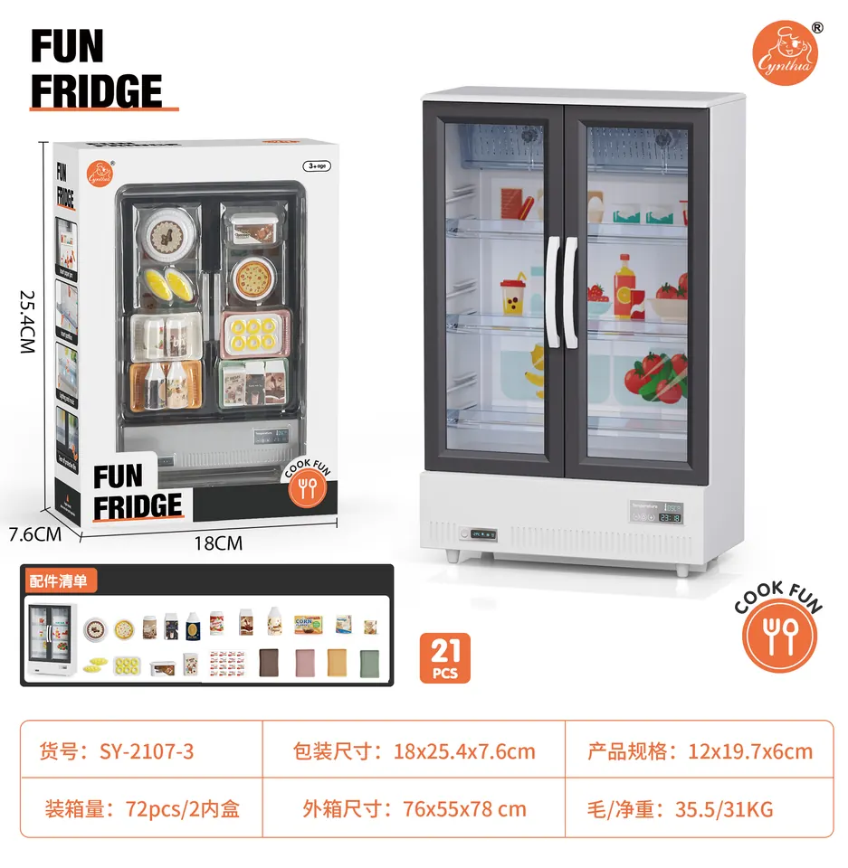 Double-Door Play Freezer, White, With Bread Accessories, Light & Sound (21 pcs) Window Box wholesale from Qili Toys