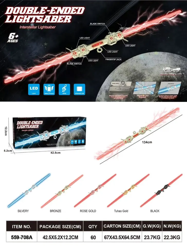 Double-Headed Lightsaber (rechargeable version with built-in battery) Color Box wholesale from Qili Toys