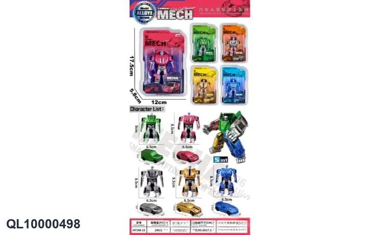 Five-Piece Alloy Deformation Car (green/silver/red/blue/yellow) High-Frequency Blister wholesale from Qili Toys