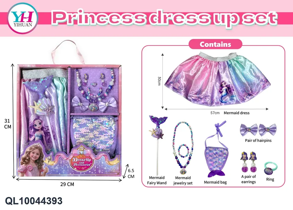 Girls Toys Mermaid Themed Princess Dress Dress Up Holiday Party Play House 8-Piece Set Window Box wholesale from Qili Toys
