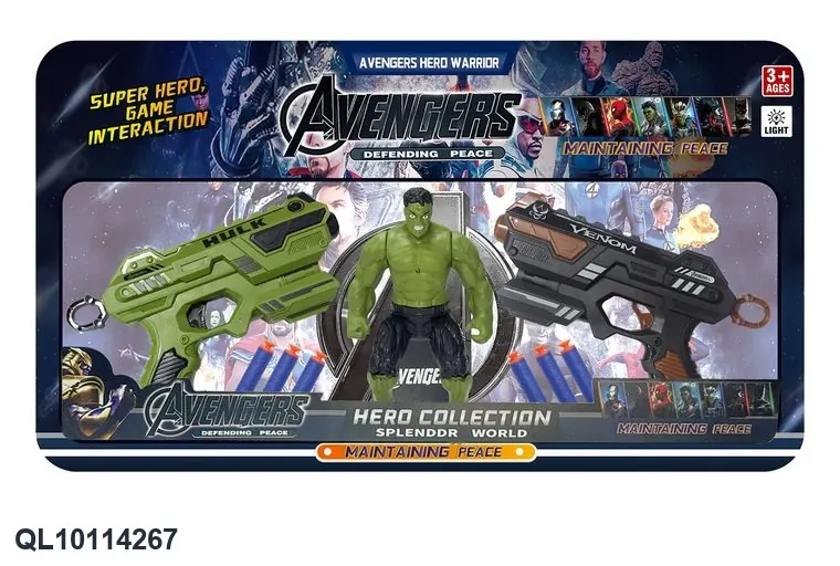 Green Giant Hero + Dual Soft Bullet Guns (6 rounds) (with lighted head and movable hands and feet, with chassis) Board Mounting wholesale from Qili Toys