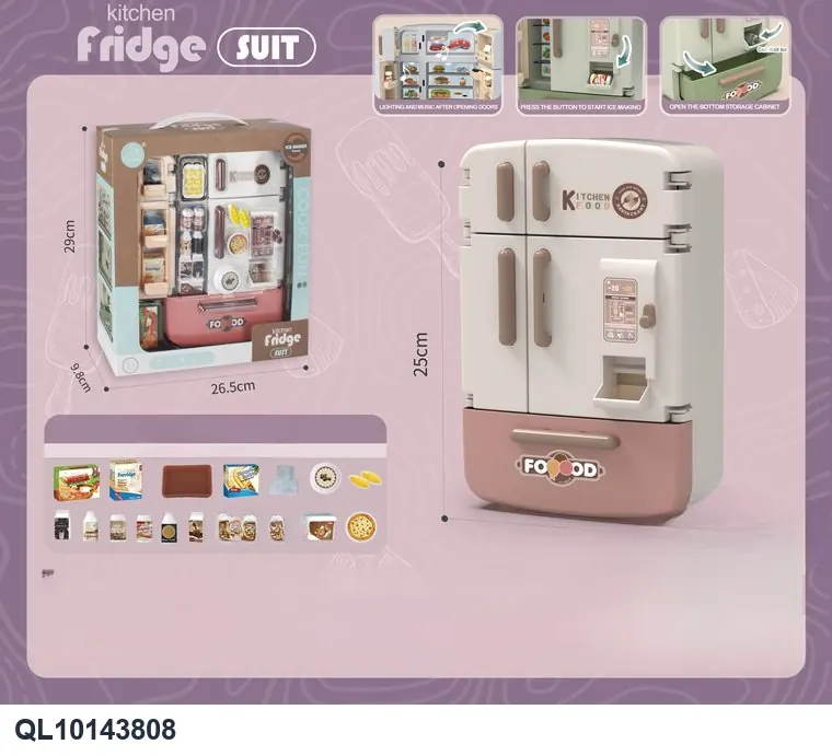 Multi-Door Play Fridge Vending Machine With Mini Boxes And Ice Cubes, Begonia Red, Light & Sound Window Box wholesale from Qili Toys