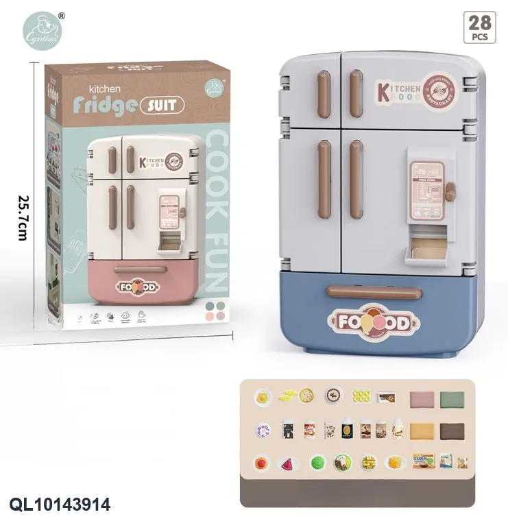 Multi-Door Play Fridge Vending Machine, Ocean Blue, With Food And Bread Accessories (28 pcs) Sealed Box wholesale from Qili Toys