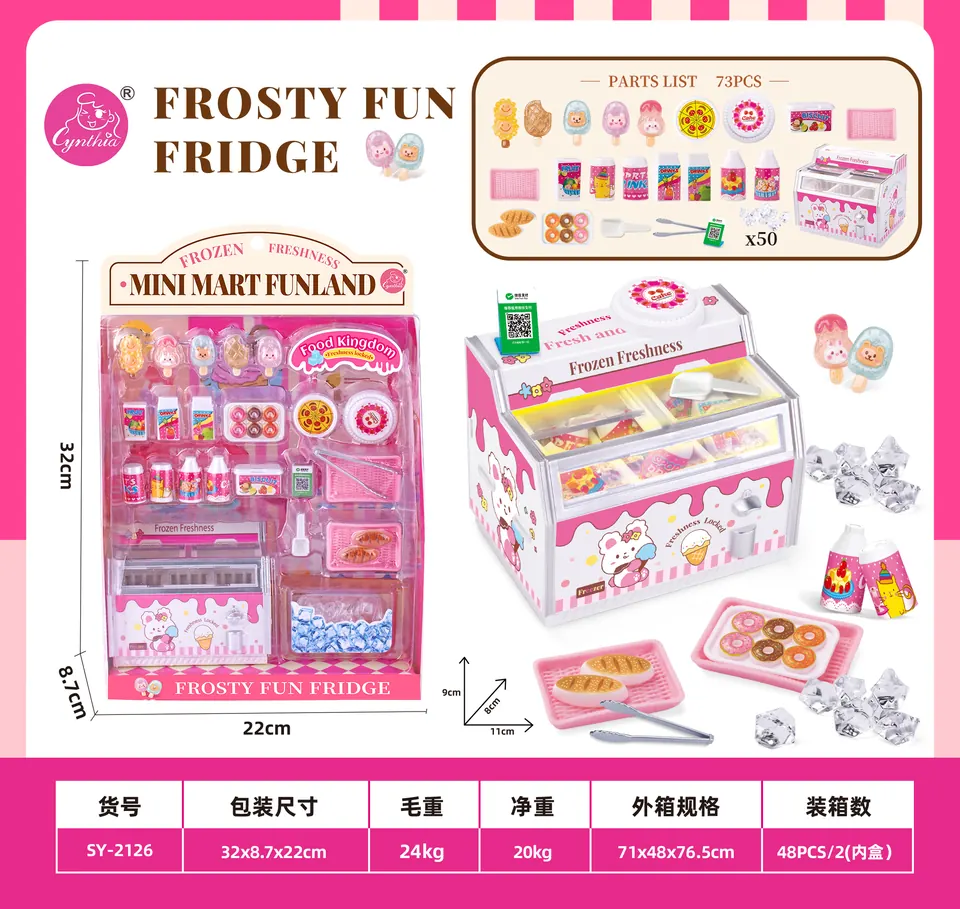 Pink Play Freezer With Bread Accessories And Light (73 pcs) Display Blister Pack wholesale from Qili Toys