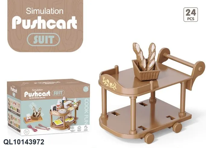 Play Food Cart With Bread Accessories (24 pcs) Color Box wholesale from Qili Toys