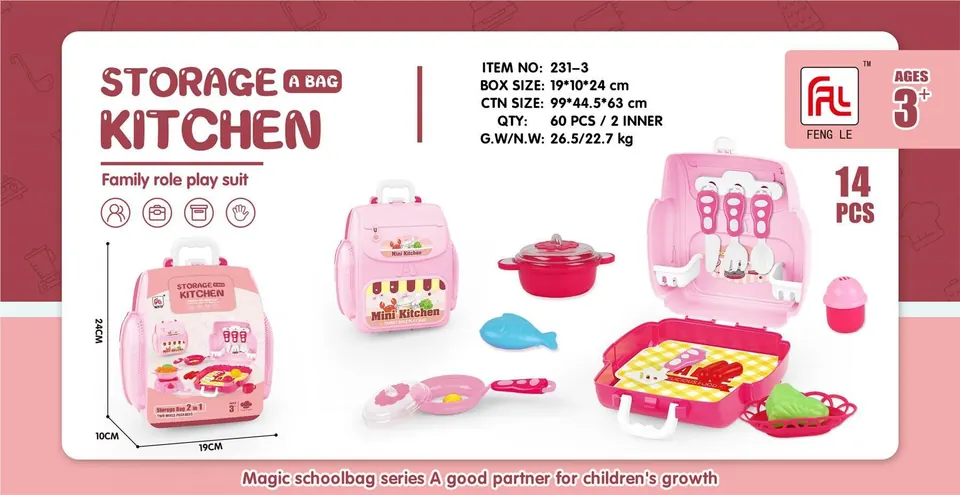Playhouse Tableware Backpack Storage Box (food set tableware playhouse toys) Wrap Card wholesale from Qili Toys