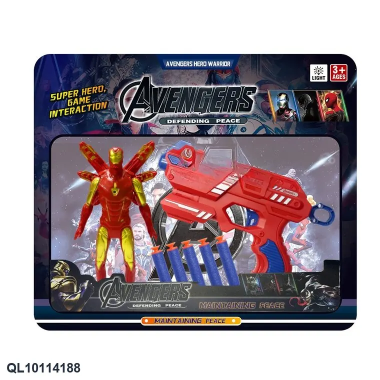 Red Armored Hero + Soft Bullet Gun (5 rounds) (with light, head and movable hands and feet, with chassis) Board Mounting wholesale from Qili Toys