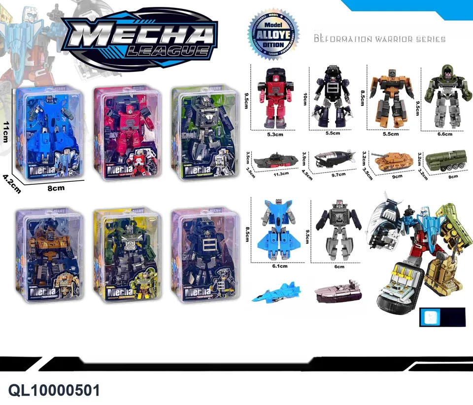Sea, Land And Air Six-Body Transformation Team (alloy, blue/red/purple/yellow/green/desert) Clear Styrene Box wholesale from Qili Toys