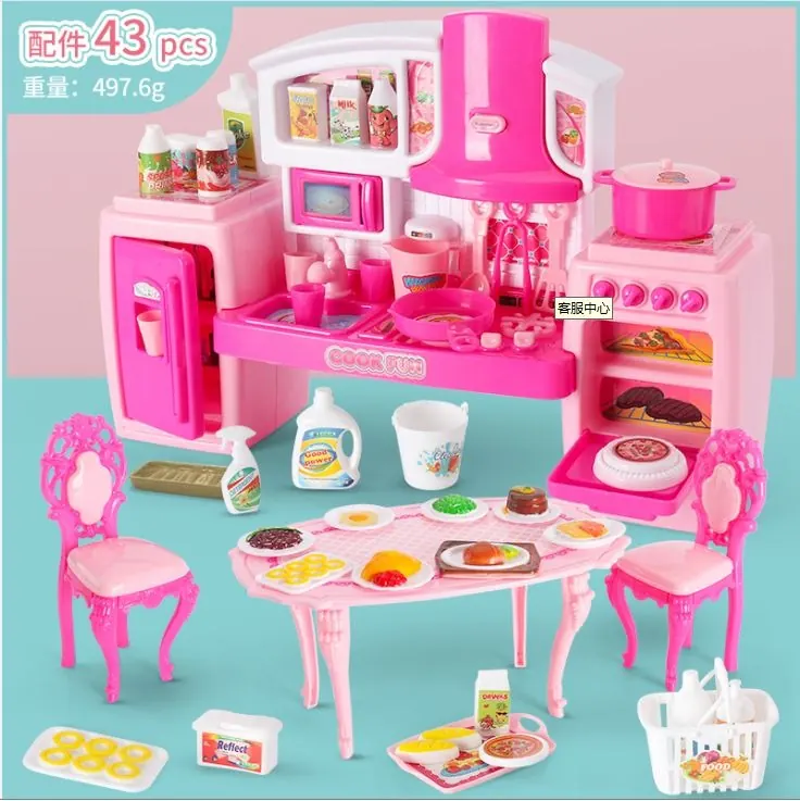 Sectional Cabinet Playset With Table And Chairs, Pink Lights And Sound Sealed Box wholesale from Qili Toys