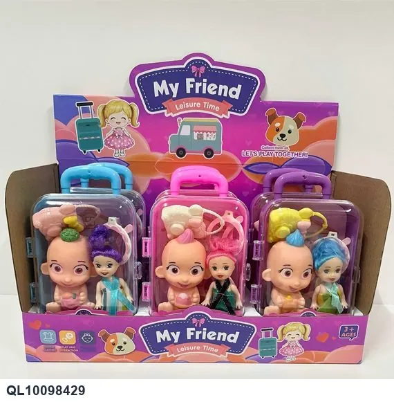 Set Of 6 Baby Dolls (3-inch each), Made Of Plastic, With A Carrying Case. The Set Includes 3 Different Doll Models And Comes In A Display Box.. Display Box wholesale from Qili Toys