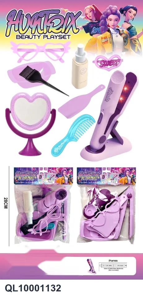 Simulation Hairdressing Set (11-piece makeup mirror set with hair straightener) Bagged Pack wholesale from Qili Toys