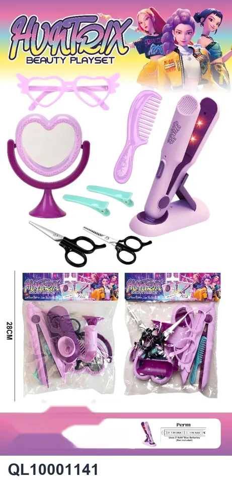 Simulation Hairdressing Set (10-piece makeup mirror set with hair straightener) Bagged Pack wholesale from Qili Toys