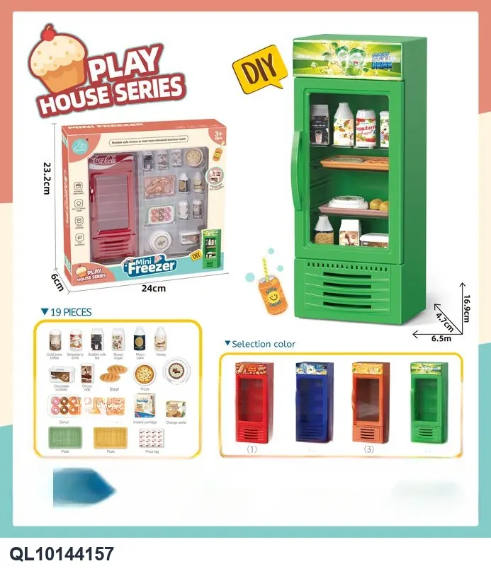 Single-Door Soda Play Freezer, New Style, With Bread Accessories (small plates) Window Box wholesale from Qili Toys