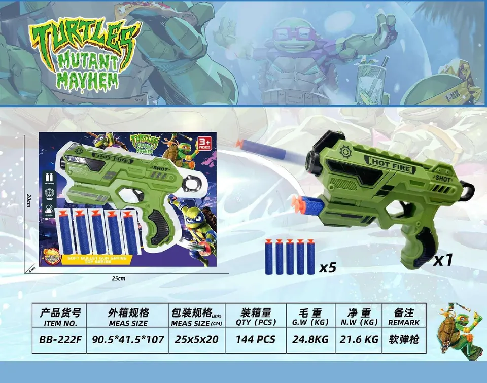 Teenage Mutant Ninja Turtles EVA Soft Bullet Gun (5 rounds) Color Box wholesale from Qili Toys