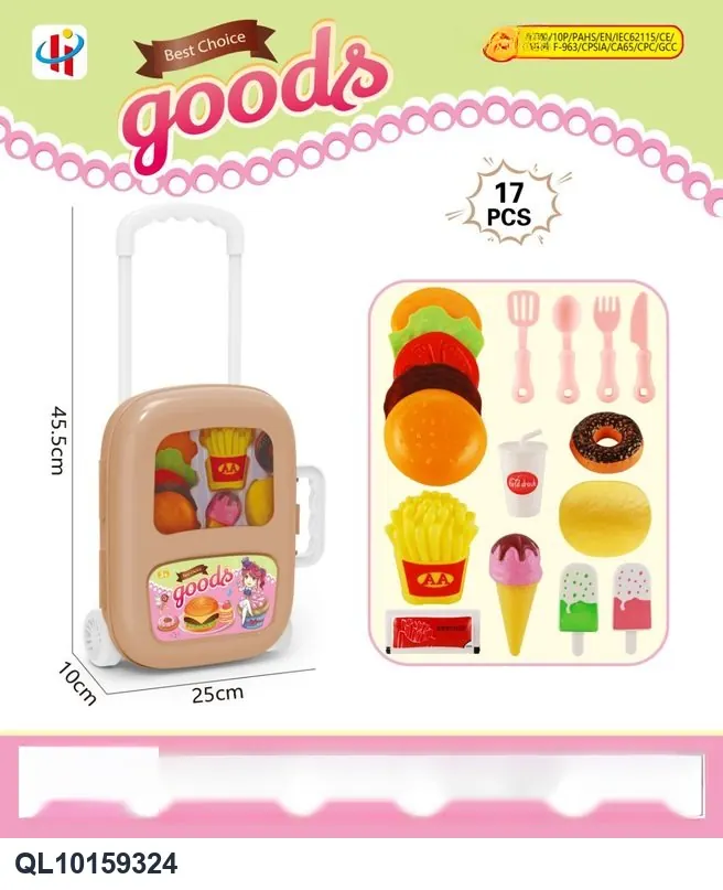 Toy Kitchen Set With Hamburger And Dessert, Realistic Kitchen Utensils, Realistic Food Set, Hamburger Set, CPC Bubble Bags wholesale from Qili Toys