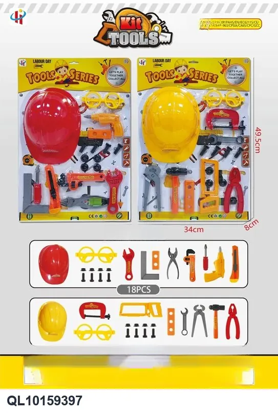 Two Tool Sets, Mixed Contents, With Caps. These Are Part Of A Realistic Tool Set For Pretend Play, Suitable For Children. Blister Board wholesale from Qili Toys