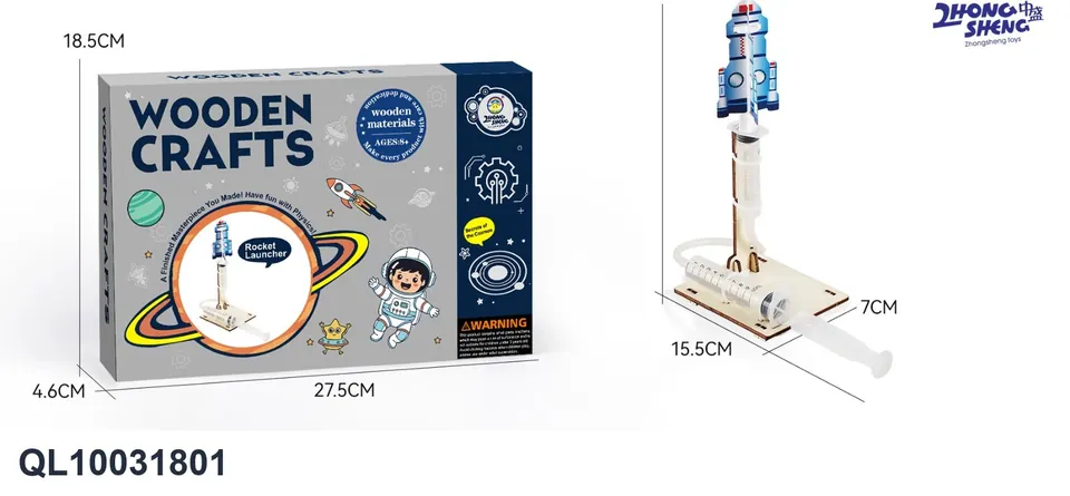Wooden Science Experiment Kit Rocket Launching Device (19 pieces) Color Box wholesale from Qili Toys