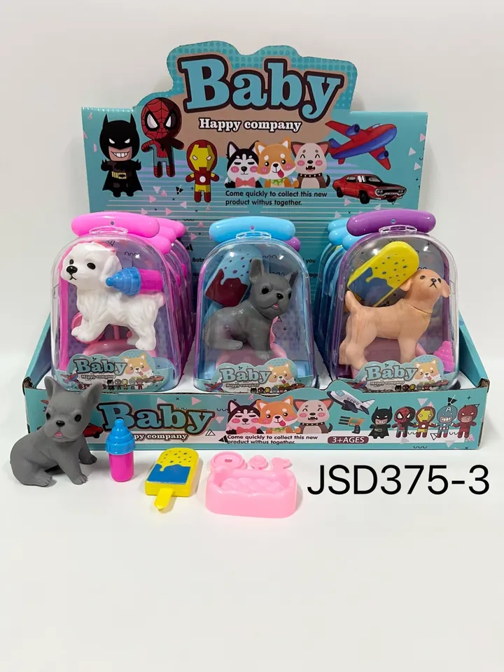 (trolley box) 7Cm Vinyl Pet Dog (play house toy) 3 Mixed Packages (12pcs single price) Display Box wholesale from Qili Toys