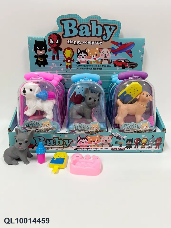 (trolley box) 7Cm Vinyl Pet Dog (play house toy) 3 Mixed Packages Display Box wholesale from Qili Toys