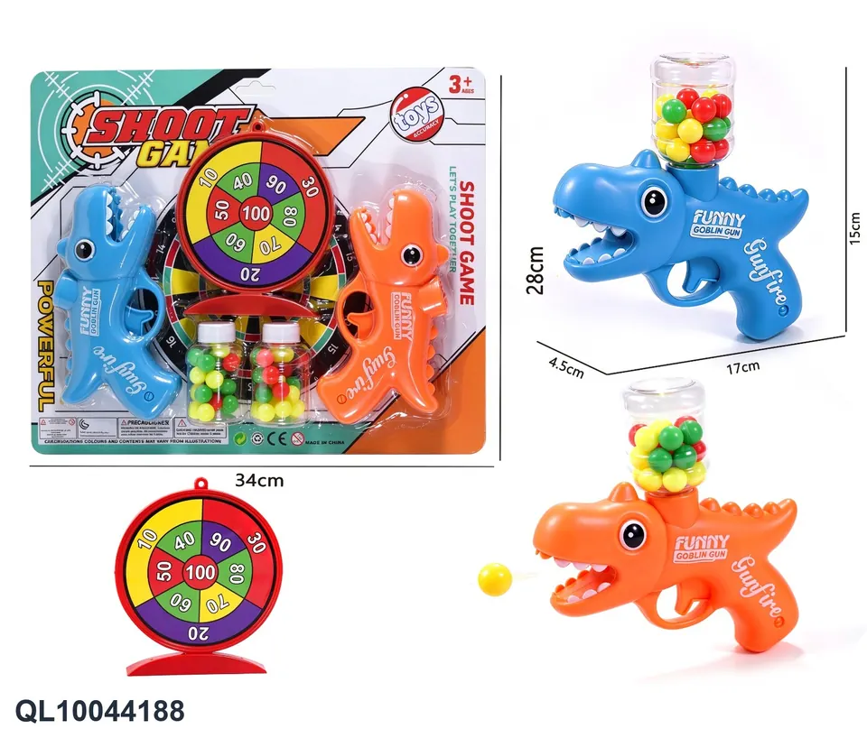 Dinosaur Repeating Table Tennis Gun (can be filled with candy) Blister Board wholesale from Qili Toys