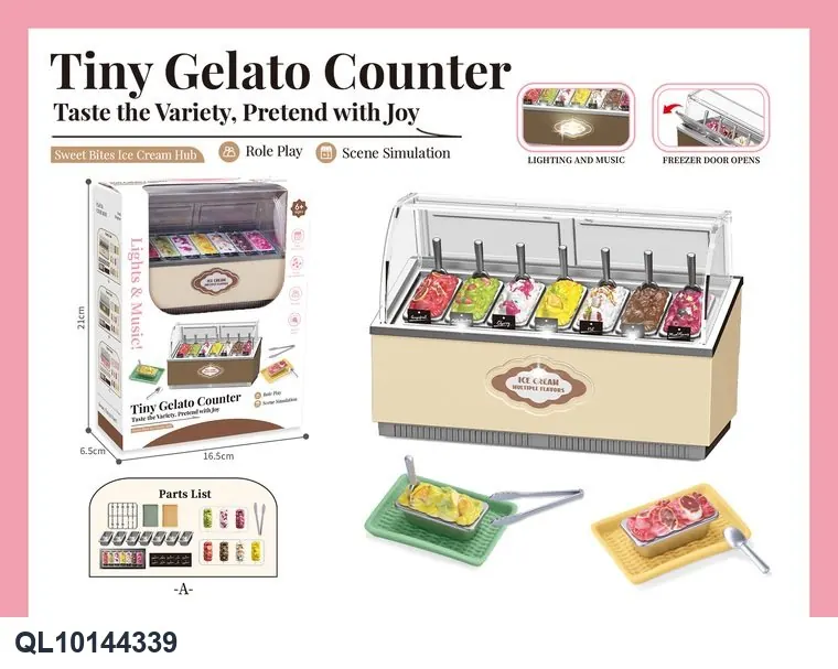 Ice Cream Display Freezer With Light & Music, Ice Cream Parts, Spoon Parts, Gray Grid Trays, Tongs And Plates Window Box wholesale from Qili Toys