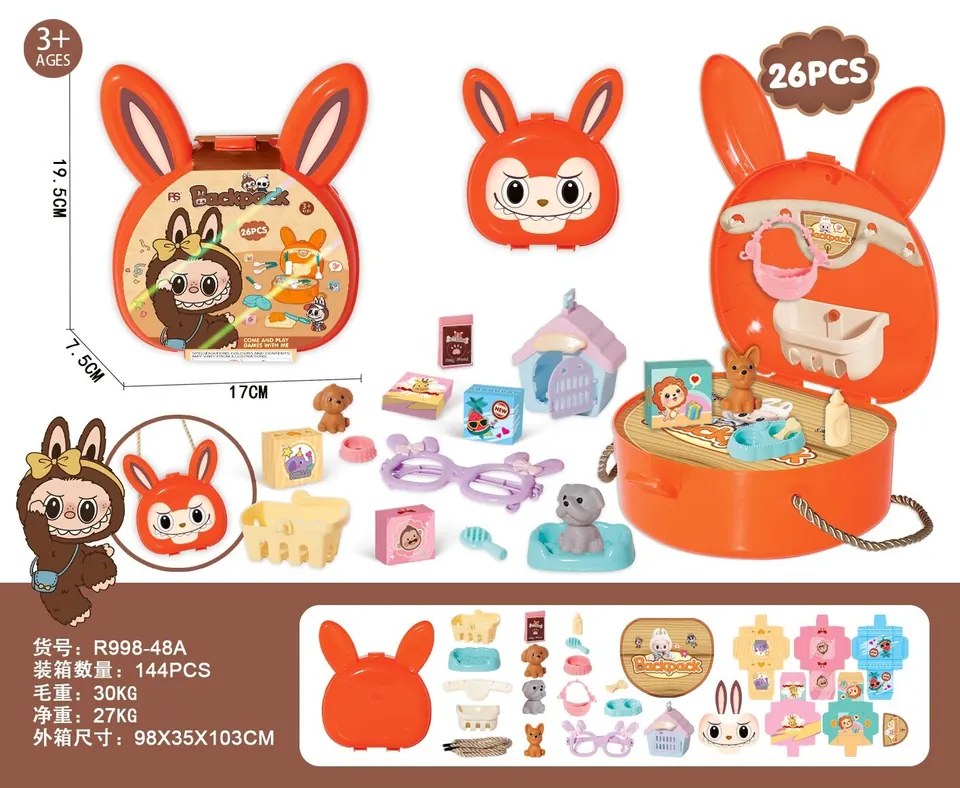 Rabbit Pet Mini Backpack, Miniature Dog Toy For Playtime, Pet Set, Pet House Wrap Card wholesale from Qili Toys