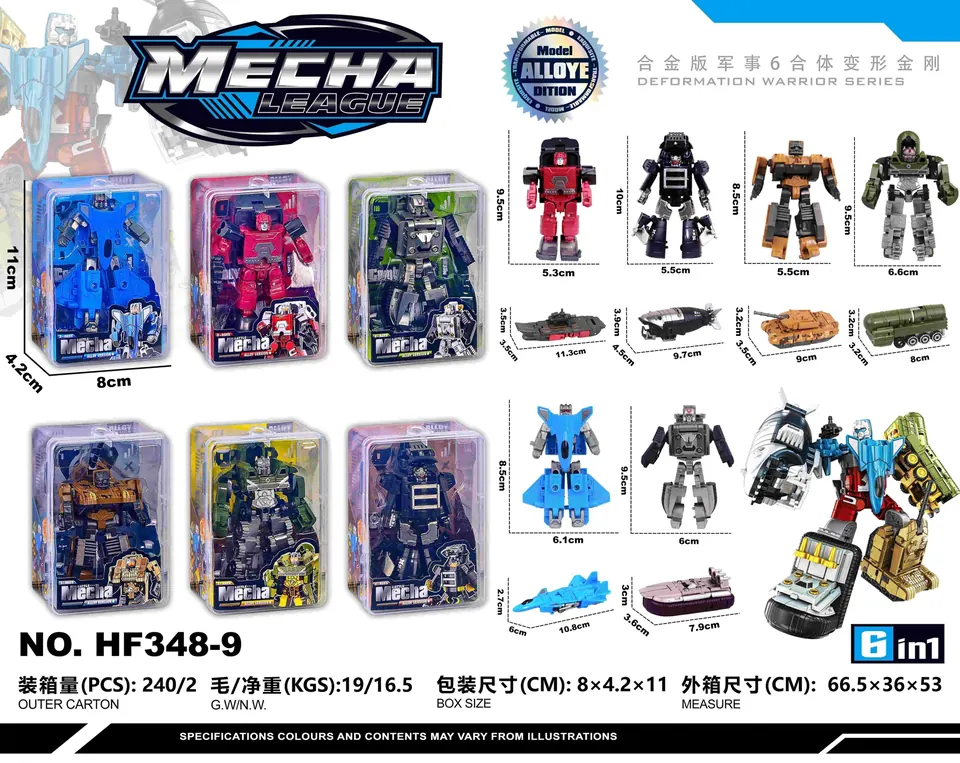 Sea, Land And Air Six-Body Transformation Team (alloy, blue/red/purple/yellow/green/desert) Clear Styrene Box wholesale from Qili Toys