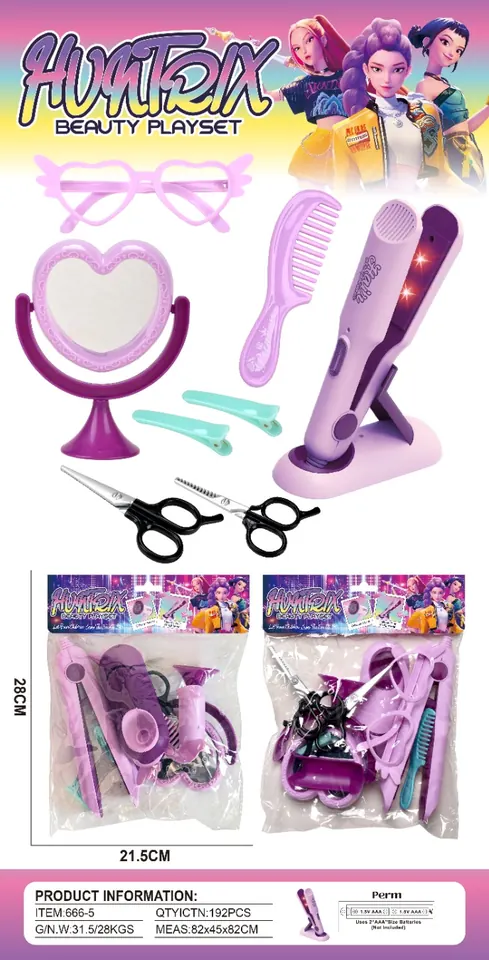 Simulation Hairdressing Set (10-piece makeup mirror set with hair straightener) Bagged Pack wholesale from Qili Toys