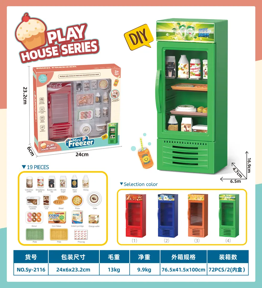 Single-Door Soda Play Freezer, New Style, With Bread Accessories (small plates) Window Box wholesale from Qili Toys
