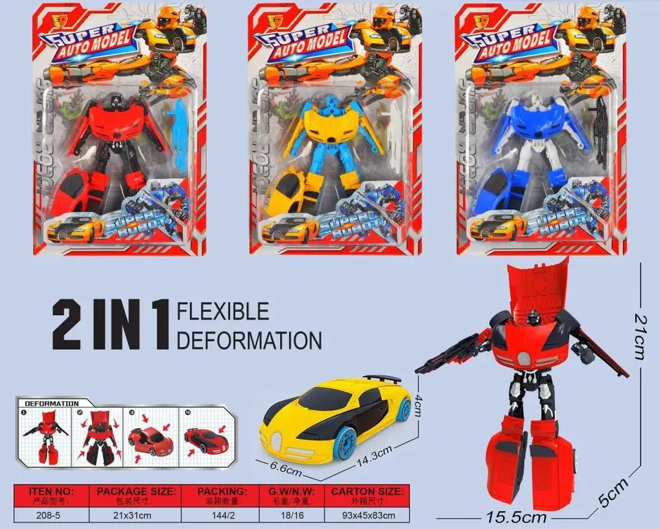 Transforming Robot (3 colors mixed red, blue and yellow) High-Frequency/Double Blister wholesale from Qili Toys