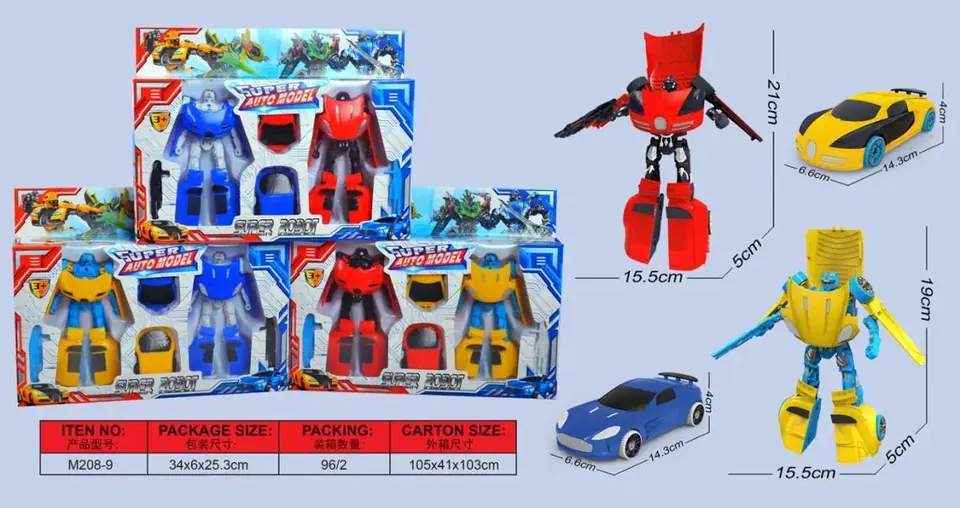 Transforming Robot (3 colors mixed red, blue and yellow) Window Box wholesale from Qili Toys