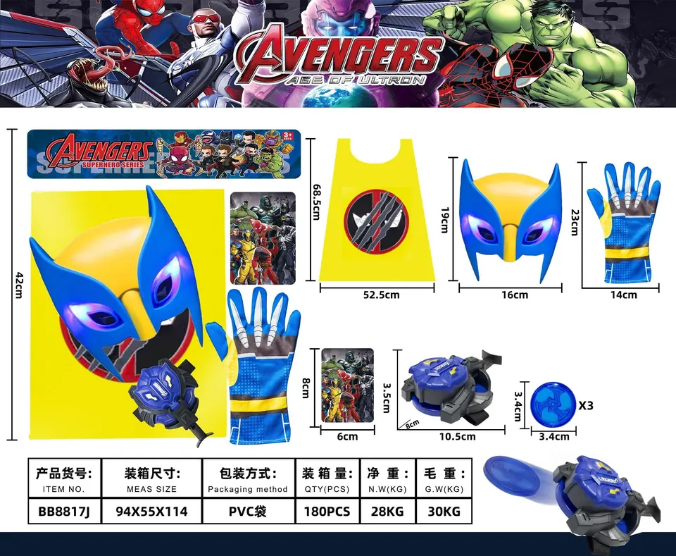 Wolverine Luminous Mask + Cape + Gloves + Coin Launcher + Card + Chassis PVC Bag wholesale from Qili Toys