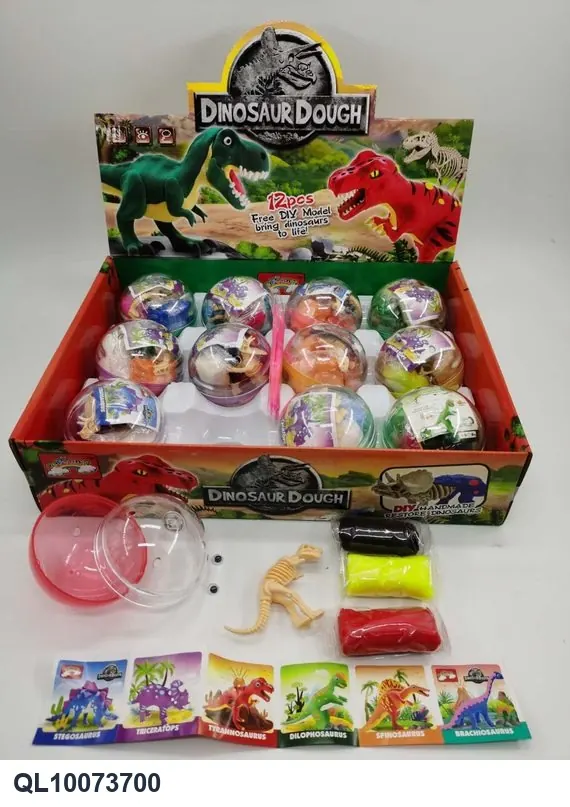 30G X 3 Round Clay Balls In 3 Different Colors + Dinosaur Skeleton DIY Display Box (12 pieces) Color Box wholesale from Qili Toys