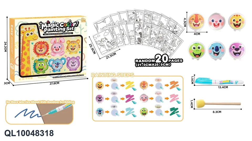 6-Color Magical Graffiti Enlightenment Drawing Puzzle Early Education Invisible Color Painting Toy (6 colors 20 sheets) Color Box wholesale from Qili Toys