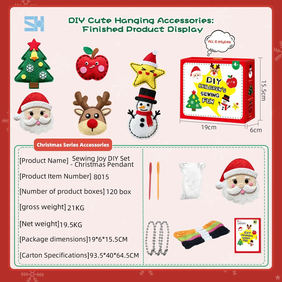 Children's Sewing Fun Non-Woven Handmade DIY Creative Pendants For Boys And Girls - Christmas Pendants (6 pieces in a box) Color Box wholesale from Qili Toys