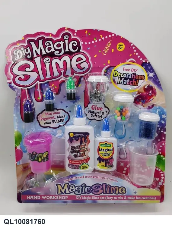 DIY Slime Kit: 125Ml Glue + 60Ml Cross-Linking Agent + Random Assortment Of 3 Decorative Items + 3 Bottles Of Color + 1 Measuring Cup + 1 Empty Bottle + 3 Tools. Includes A Straw. In wholesale from Qili Toys