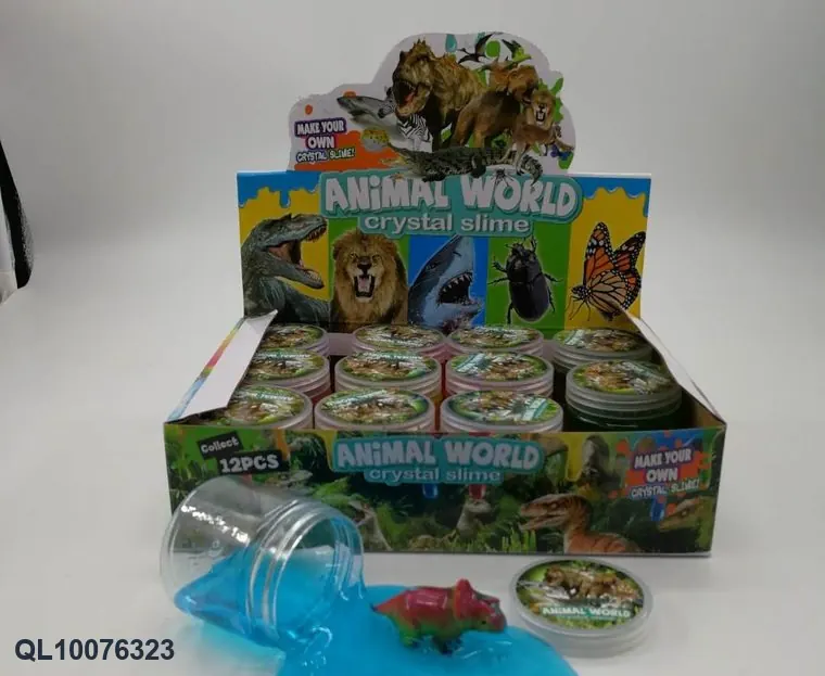 Slime 130G, Round Bottle, 12 Colors, Plus Dinosaur Crystal Slime Display Box (12 cans) Color Box wholesale from Qili Toys