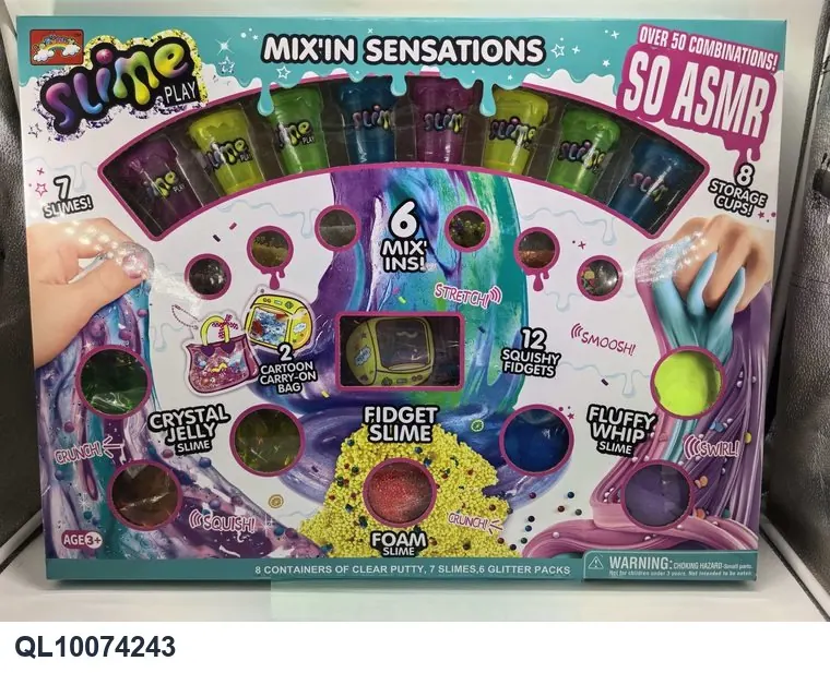 Slime DIY Kit (8 empty bottles + 6 packs of decorations + 3 packs of 150g each of slime + 2 packs of 30g each of clay + 1 pack of 30g of snow slime + 1 pack of 100g of whipped cream slime) + 3 Hanging Bags + 3 Tools + A Window-Opening Box Window Color Box wholesale from Qili Toys