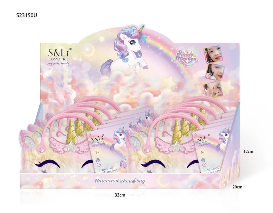 Unicorn Cosmetic Bag (8pcs whole box price, children's cosmetics simulation makeup set beauty makeup children's makeup diy makeup toys) Display Box wholesale from Qili Toys