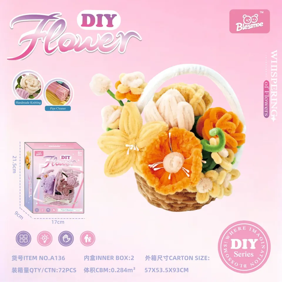 Warm Yellow Velvet DIY Twist Stick Flower Basket Color Box wholesale from Qili Toys